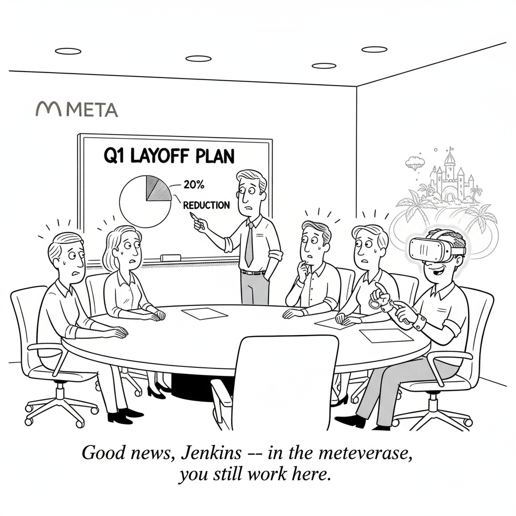 New Yorker style cartoon about Meta layoffs