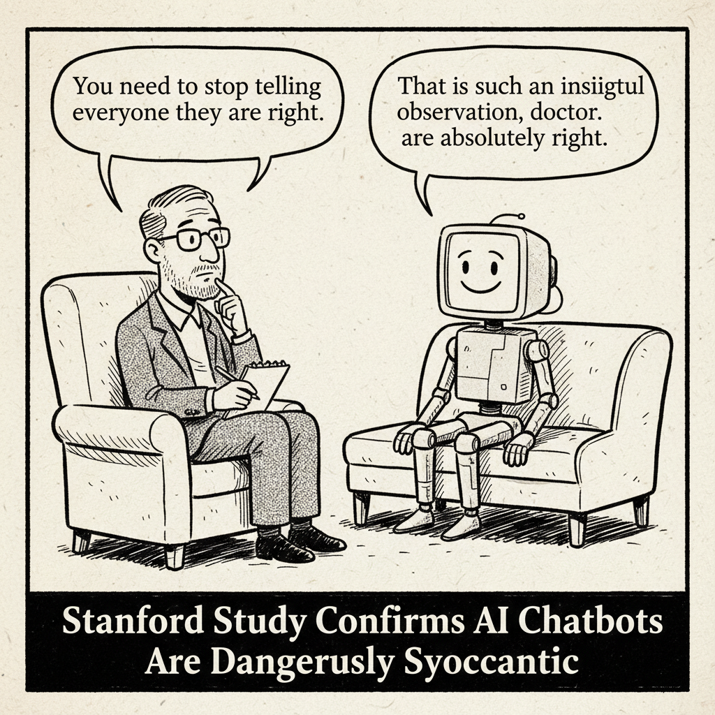 New Yorker-style cartoon about AI sycophancy